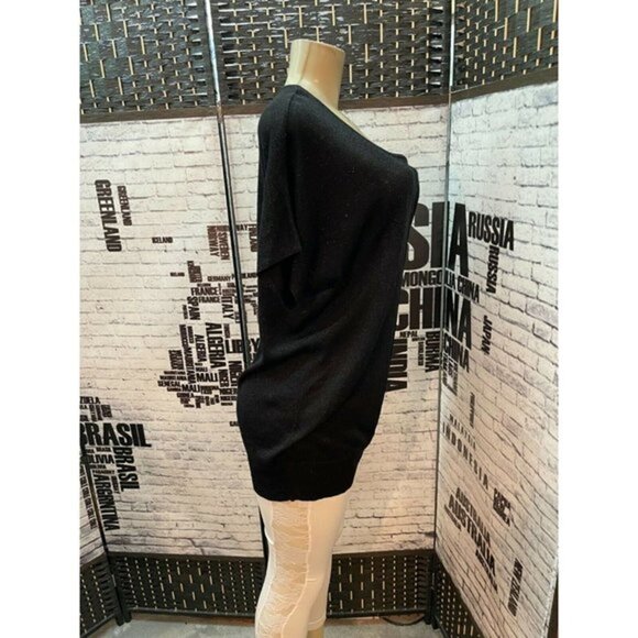 Old Navy M Black Metallic Scoop Neck Ribbed Trim Short Dolman Sleeve Sweater - Picture 2 of 5